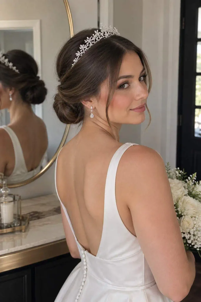 Low Bridal Bun With Tiara