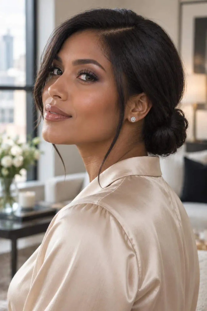 Low Bun Soft Side Part