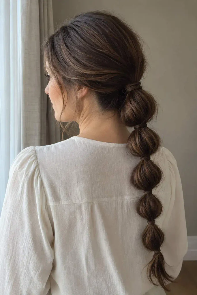 Low bubble braid ponytail