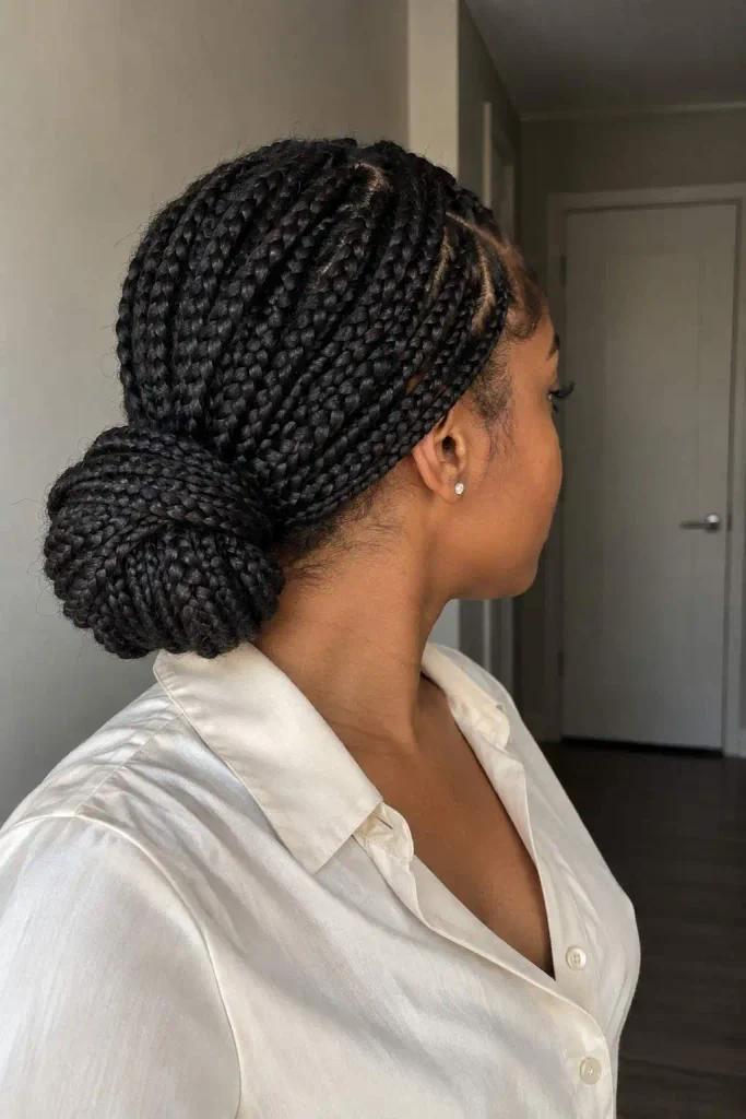 Low bun box braids