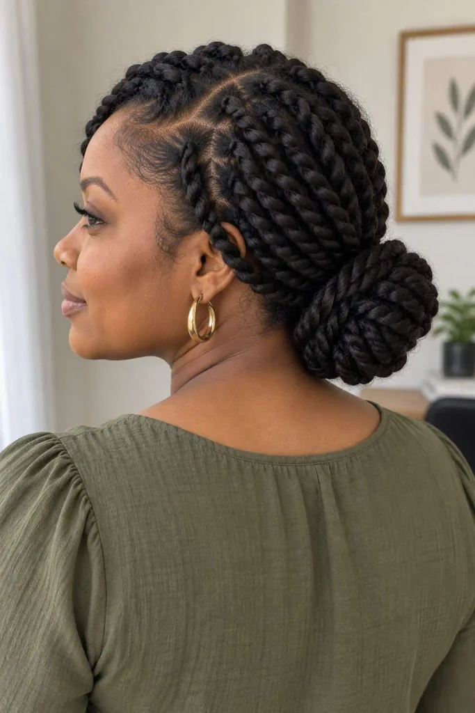 Low bun two strand twists