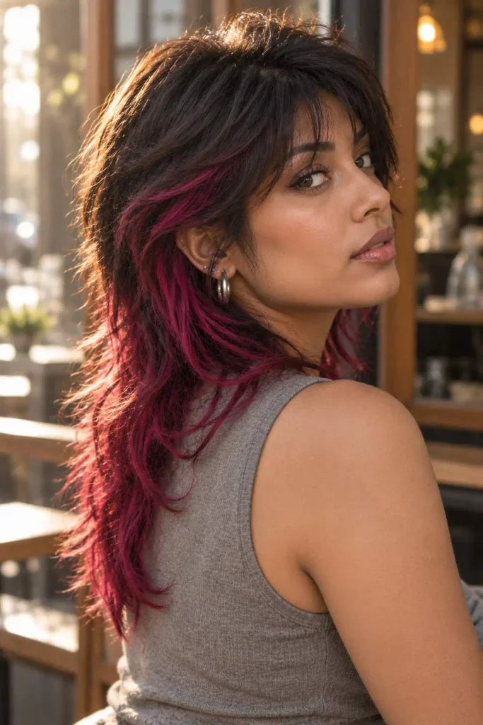 Magenta Halo Mullet Cut