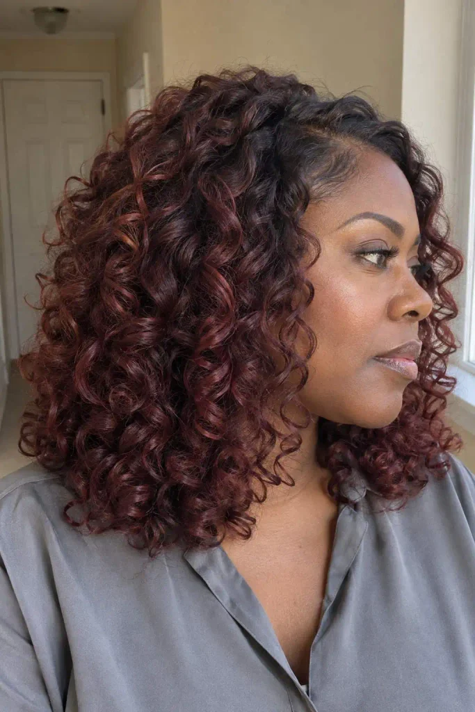 Mahogany Red Shoulder Length Curls