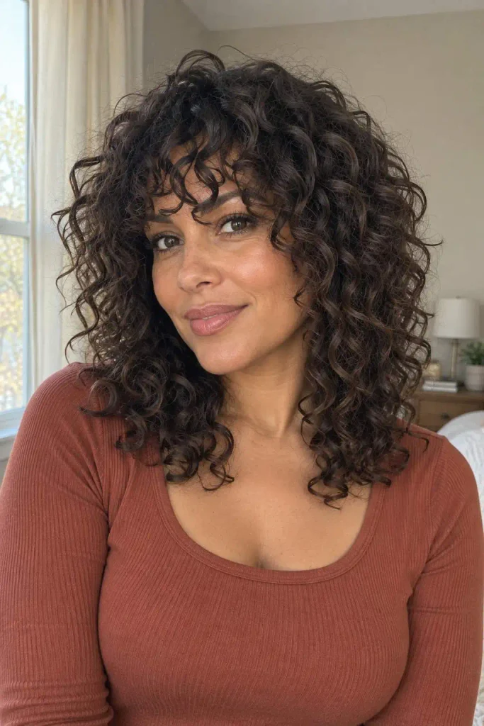 Medium Curly Shag With Bangs