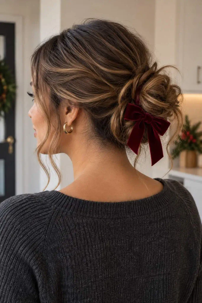 Messy Bun With Velvet Bow