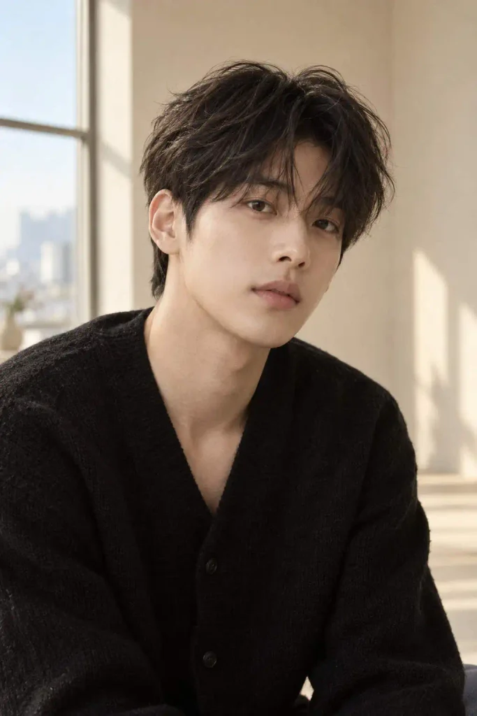 Messy Textured Fringe Korean Men