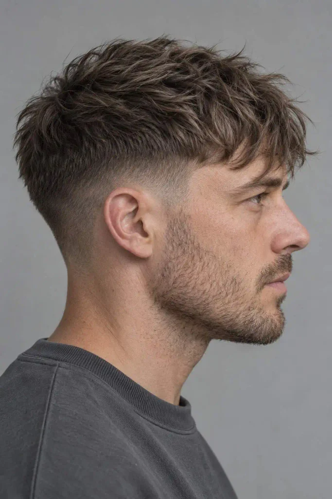 Messy Textured Fringe Low Fade