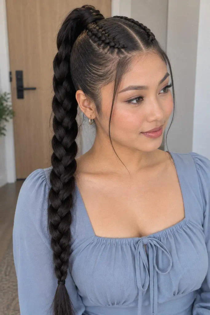 Middle-Part Braided Ponytail Style