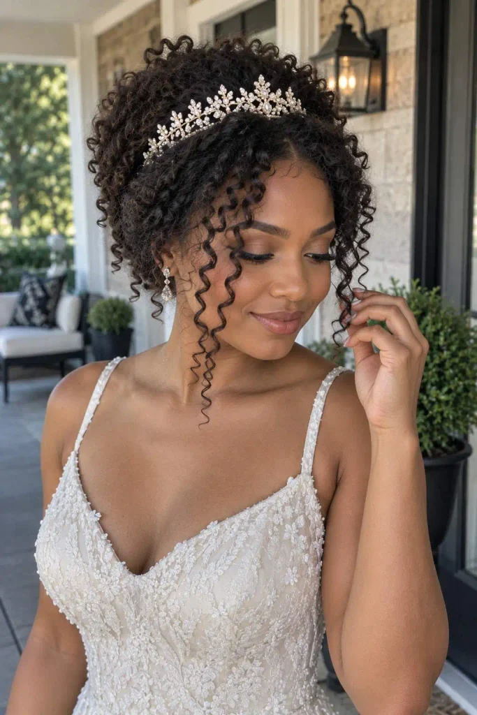 Natural Bridal Curls With Crown Tiara