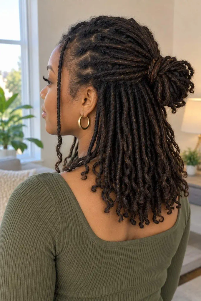 No-retwist half-up loc hairstyle