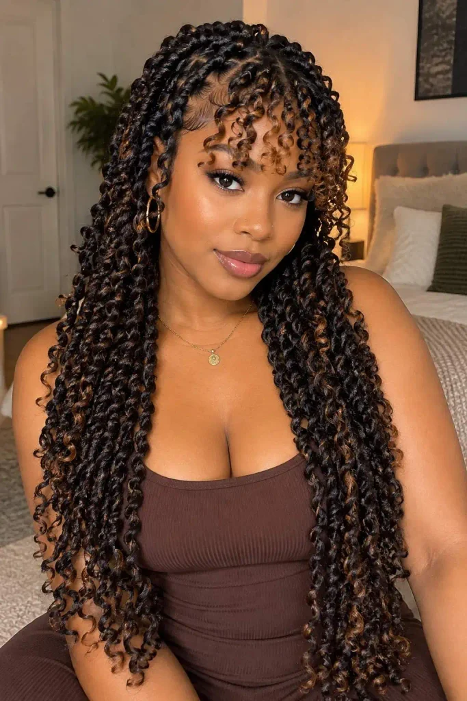 Passion Twists With Curly Bangs
