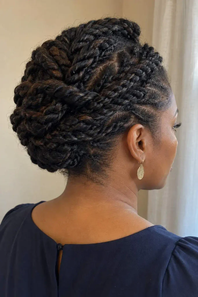 Protective two strand twist updo