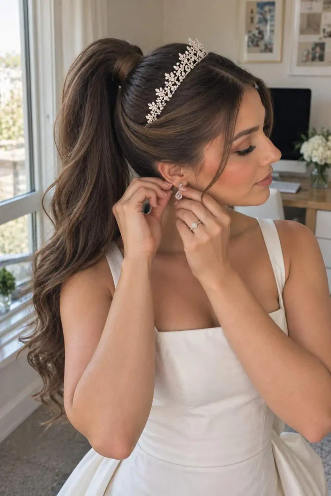 Rhinestone Tiara Sleek Ponytail