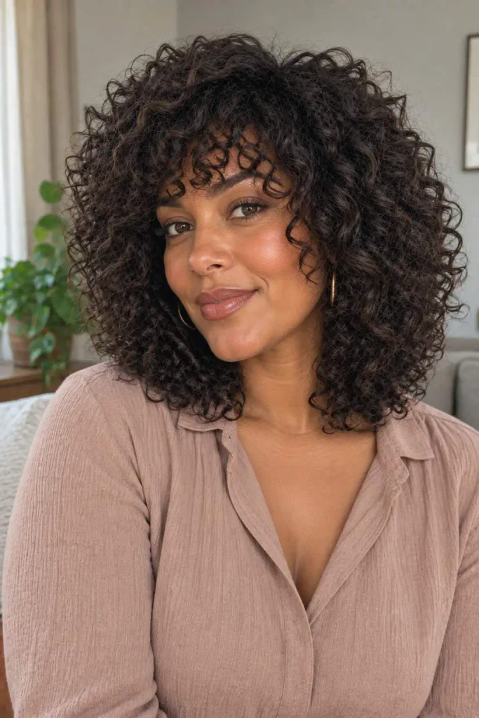 Rounded Curly Shag With Fringe
