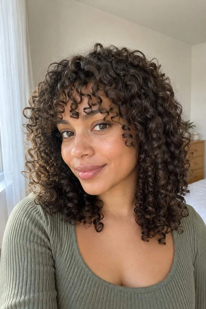Rounded curly fringe for natural curls
