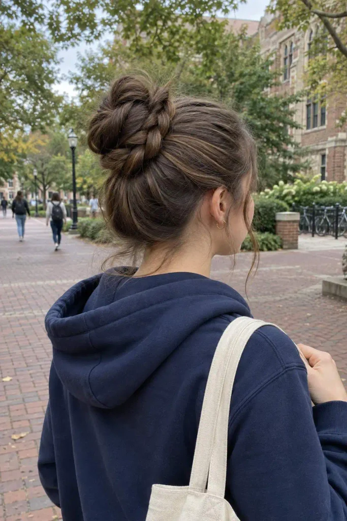 School Day Braided Bun Updo
