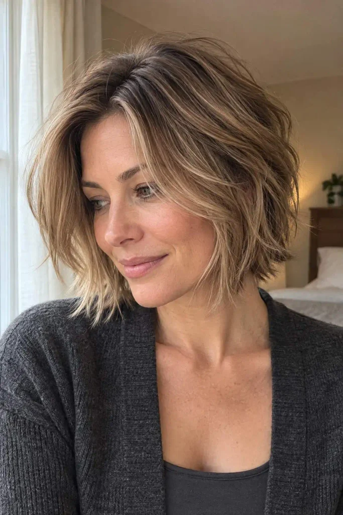 Shaggy layered bob for fine hair