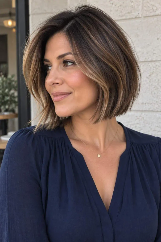 Short Brunette Bob With Highlights