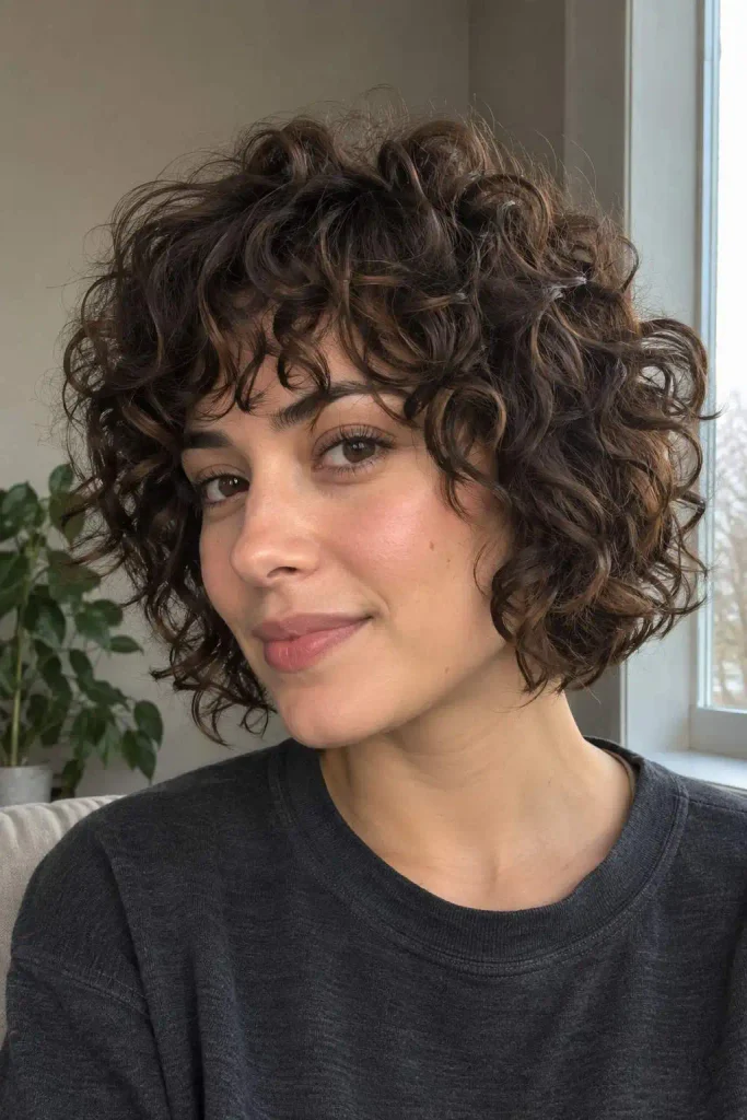 Short Curly Shag With Bangs