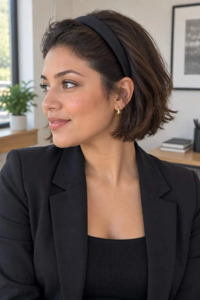 Short Hair Tucked Behind a Headband
