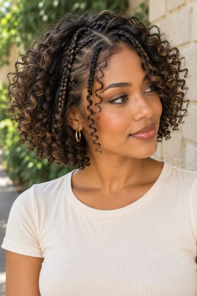 Short curly hair accent braids