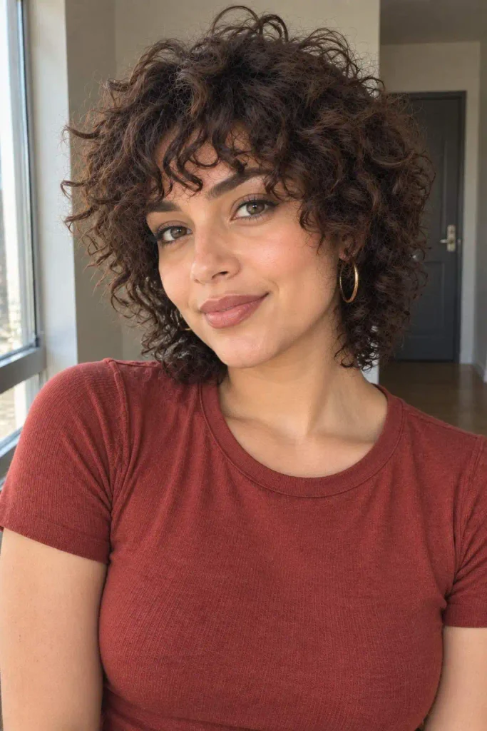 Short curly wolf cut bangs