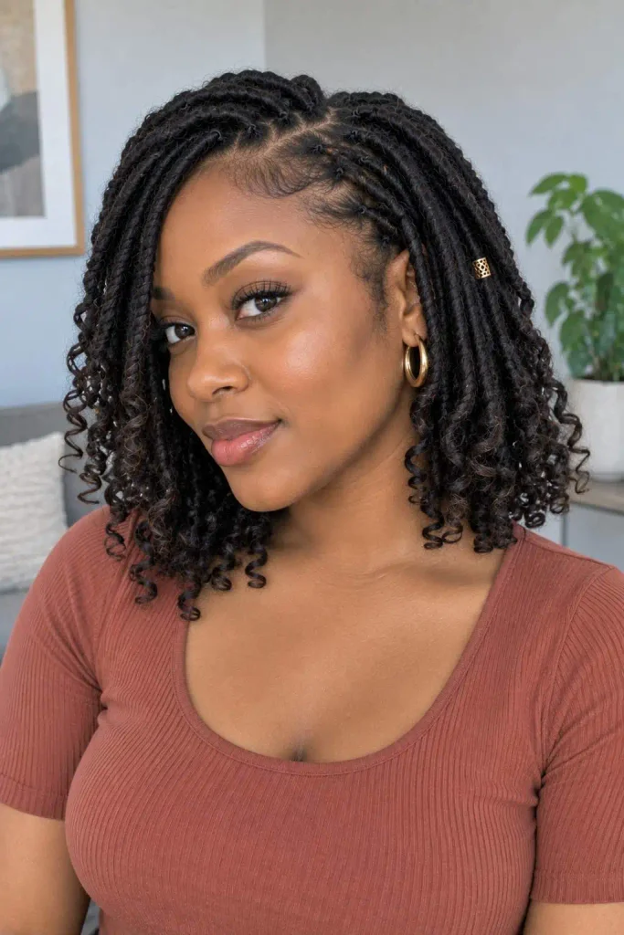 Short faux locs with curls