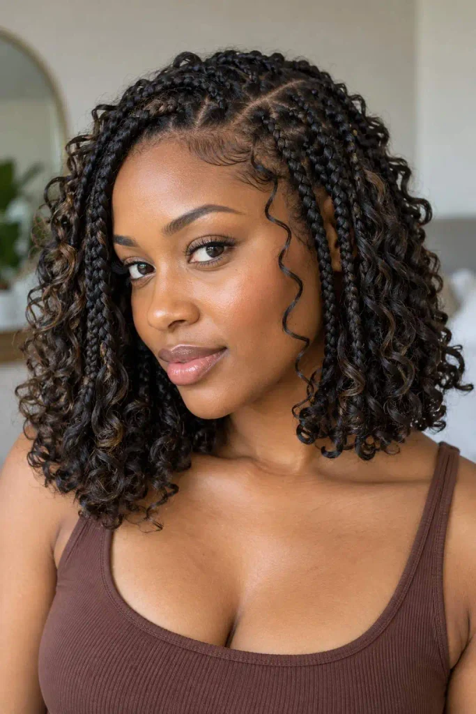 Short goddess braids with curls