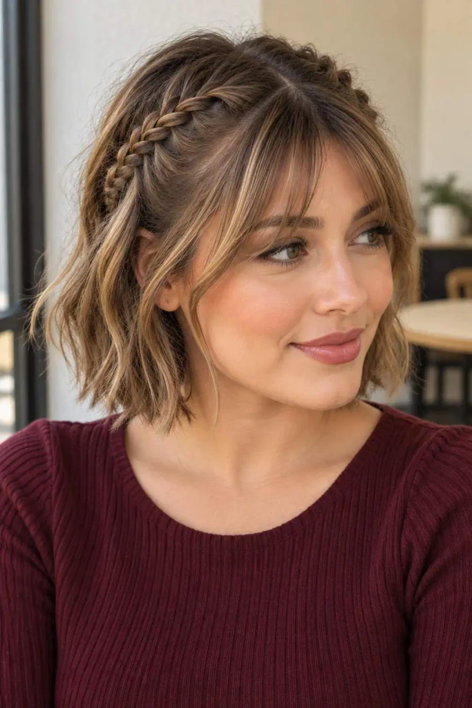 Short hair braids with bangs
