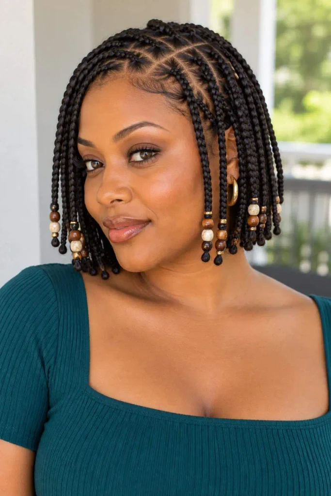 Short hair braids with beads