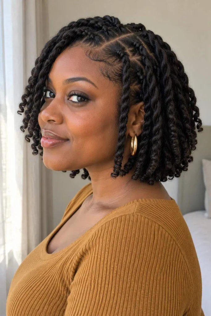 Short two strand twist loc bob