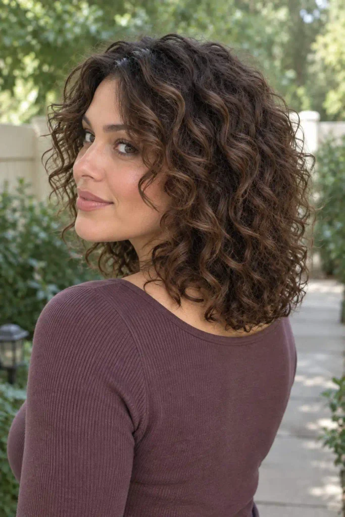 Shoulder-Length Curly Shag With Layers