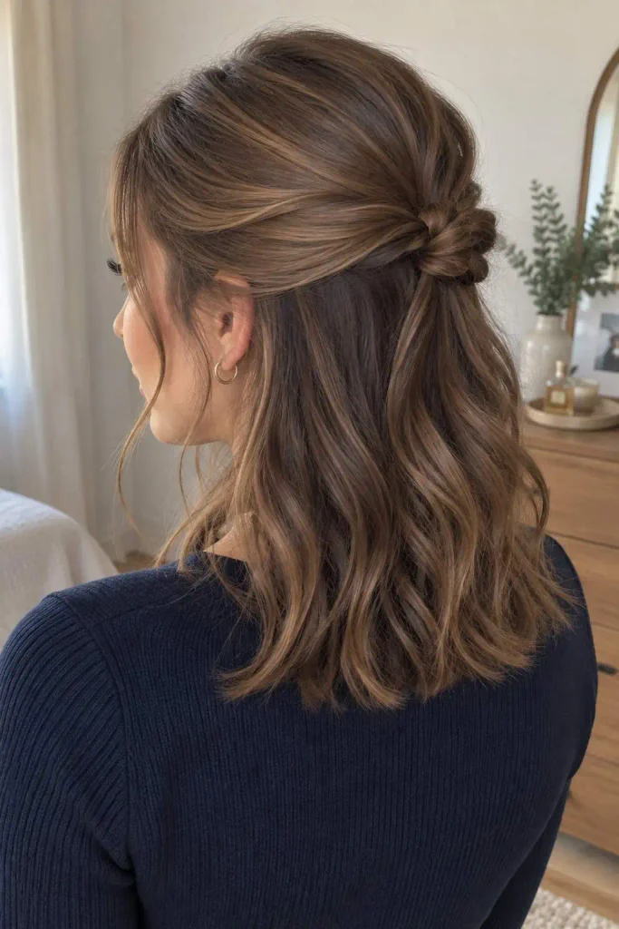 Shoulder-Length Half-Up Knot for Work