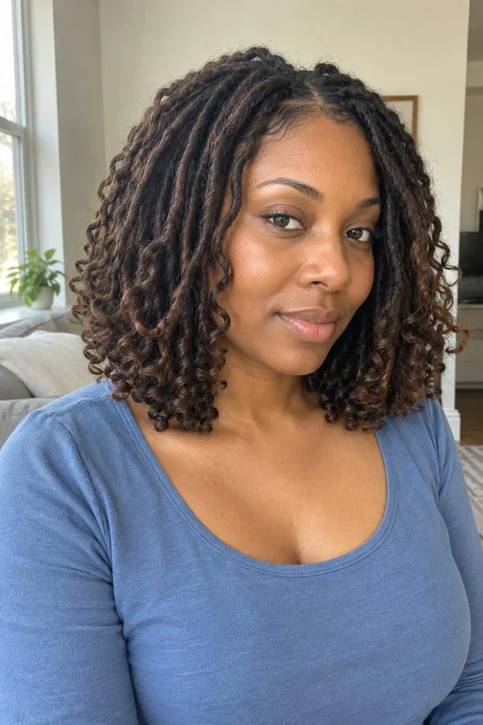 Shoulder-length curly loc bob