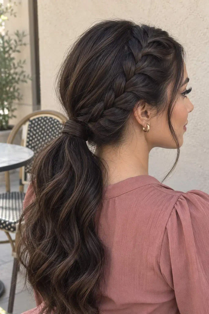 Side Braid Into a Low Ponytail