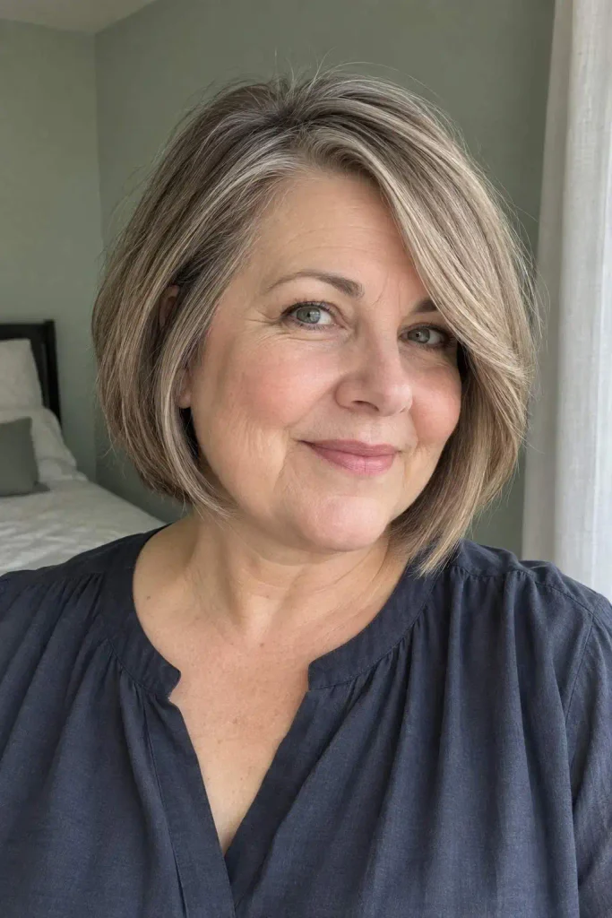Side-Swept Bob for Round Faces