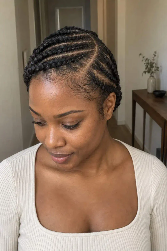 Side-part cornrows on natural hair