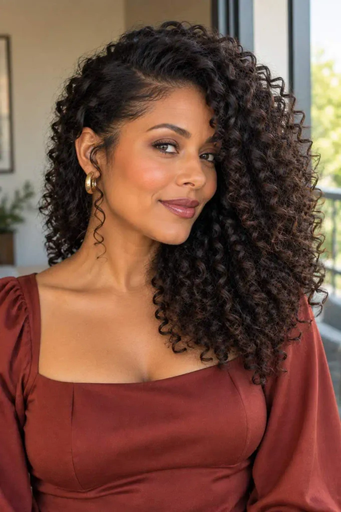 Side-part curly holiday hair