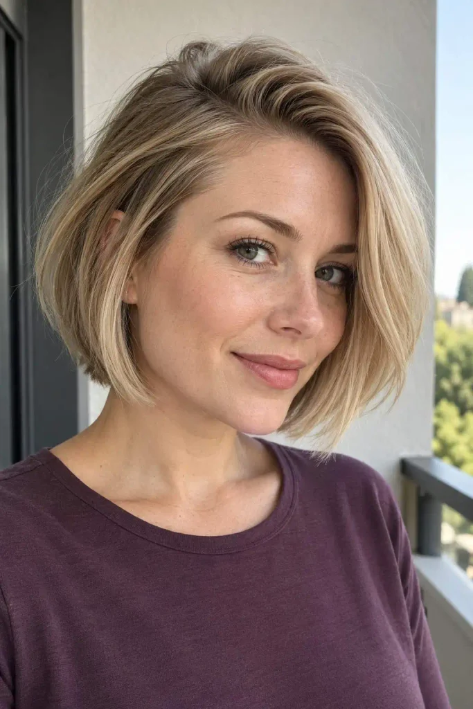 Side-parted bob with root lift
