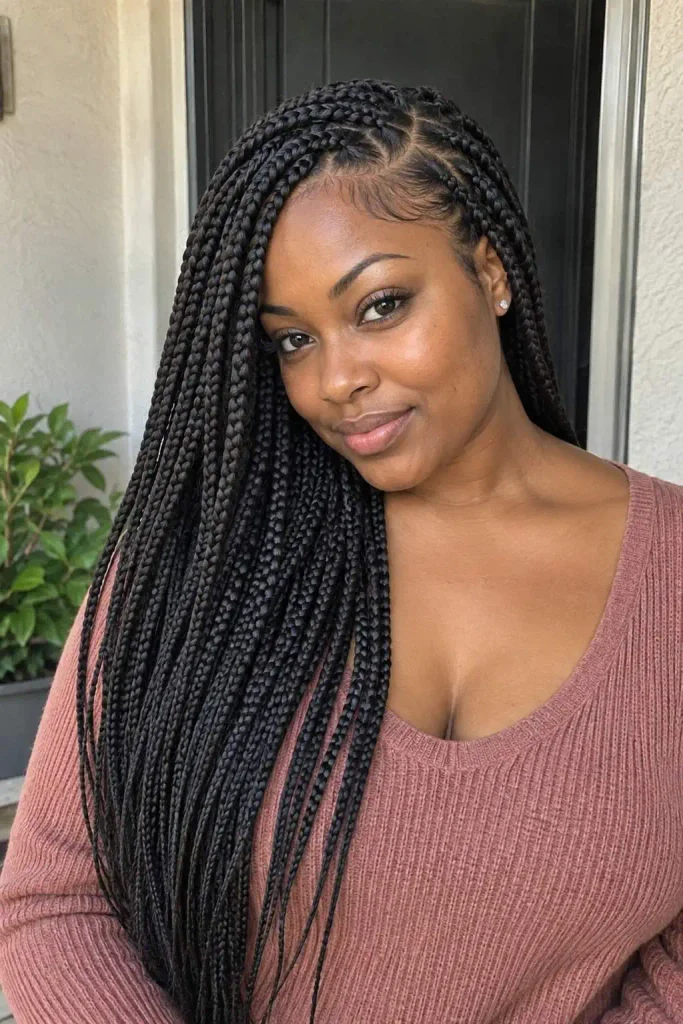 Side-parted medium box braids