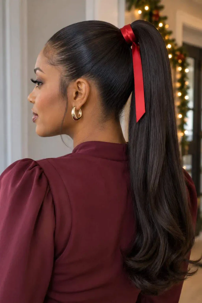 Sleek High Ponytail With Ribbon