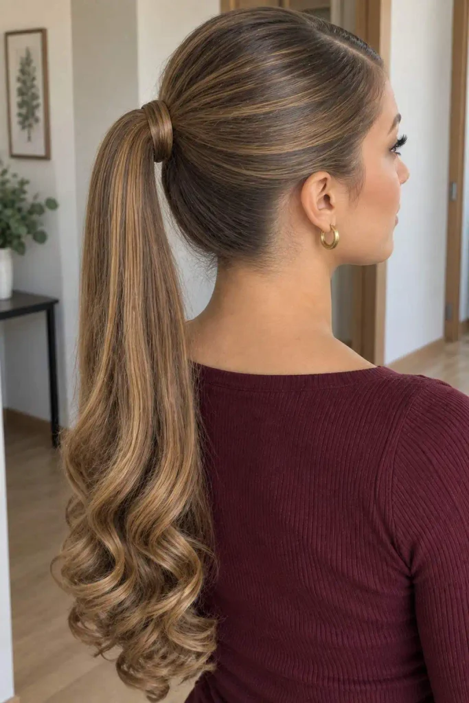 Sleek Ponytail With Curled Ends