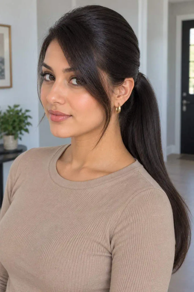 Sleek Ponytail With Side Bang