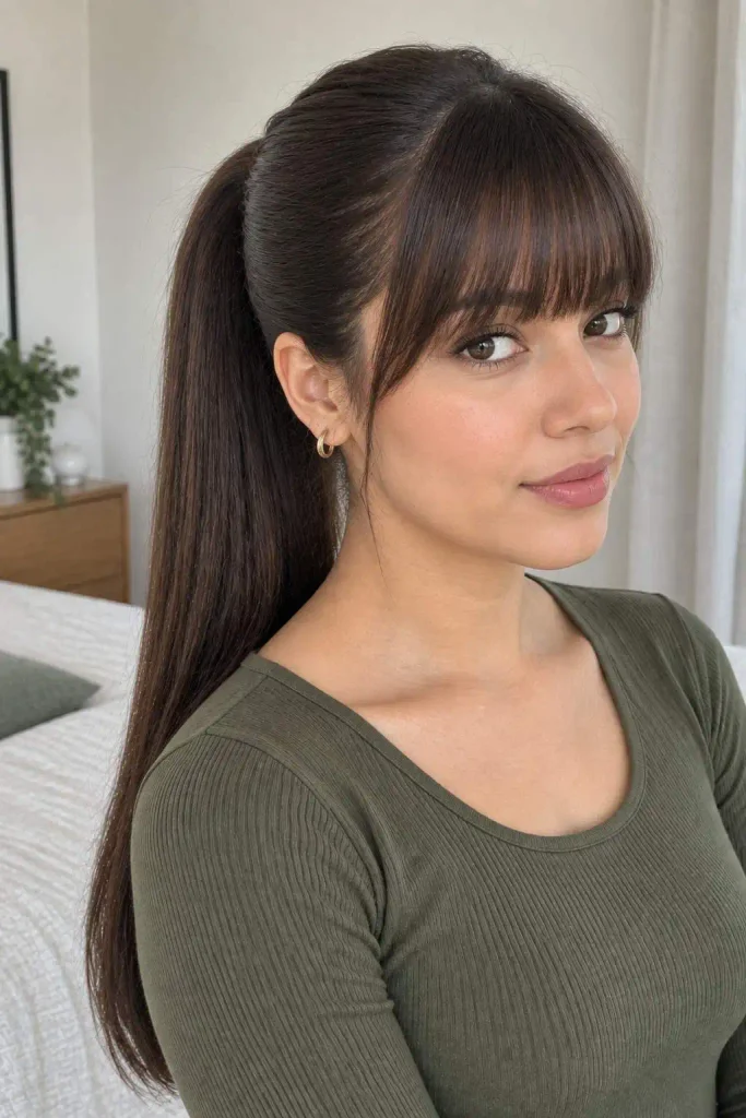Sleek Ponytail With Straight Bangs