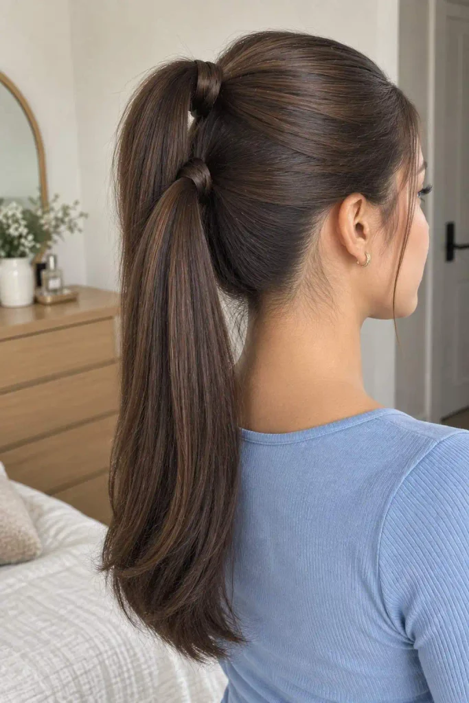 Sleek Stacked Double-Base Ponytail