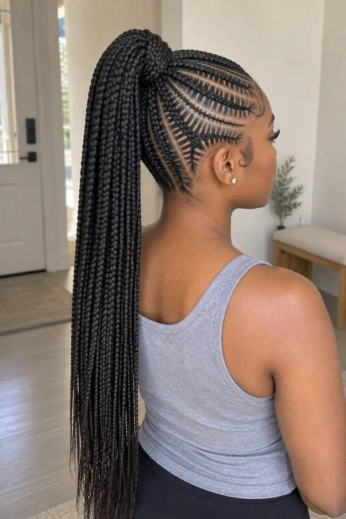 Sleek Stitch-Braided High Ponytail