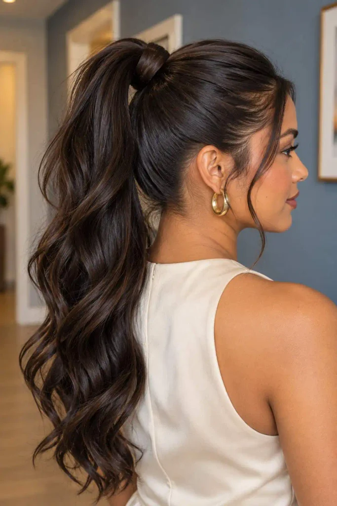 Sleek high holiday party ponytail