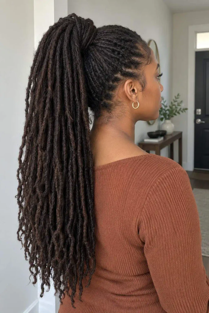 Sleek high loc ponytail