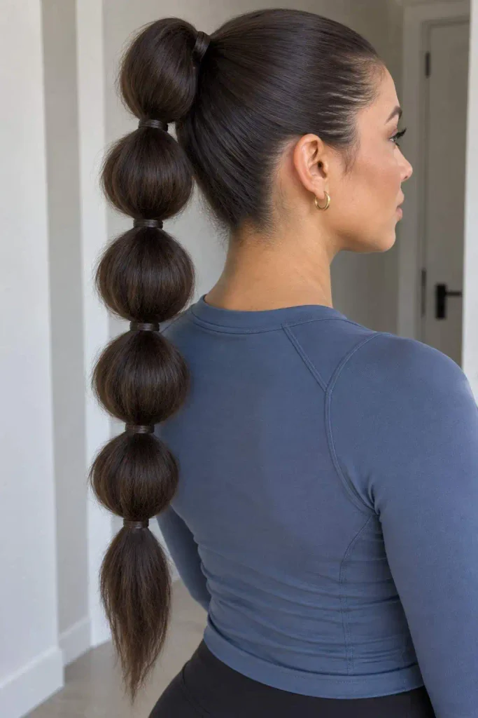 Slick back bubble braid ponytail