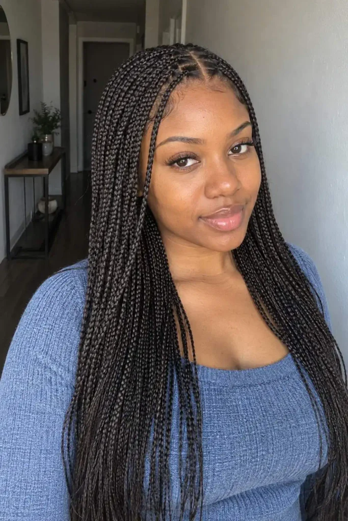 Small box braids with middle part